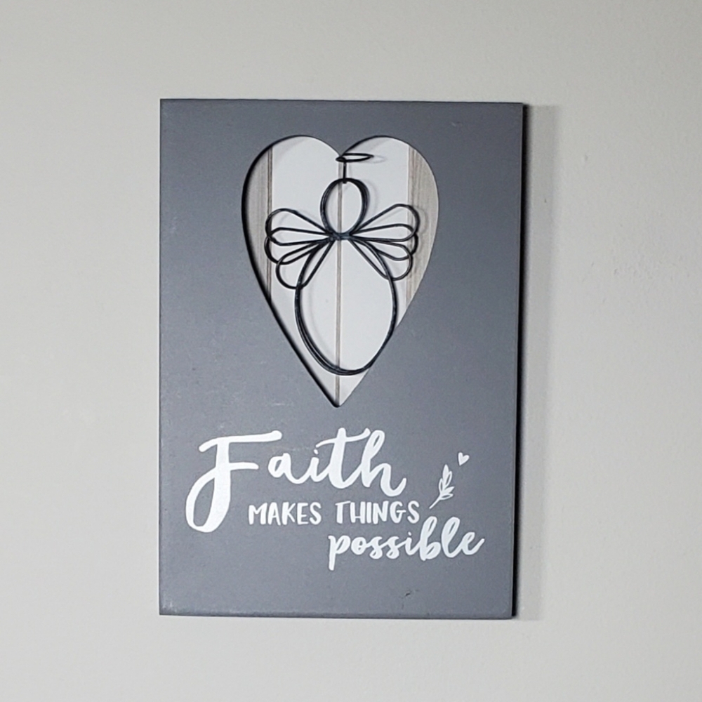 Gray Faith Makes All Things Possible Wall Decor with Angel Design 10" x 7"